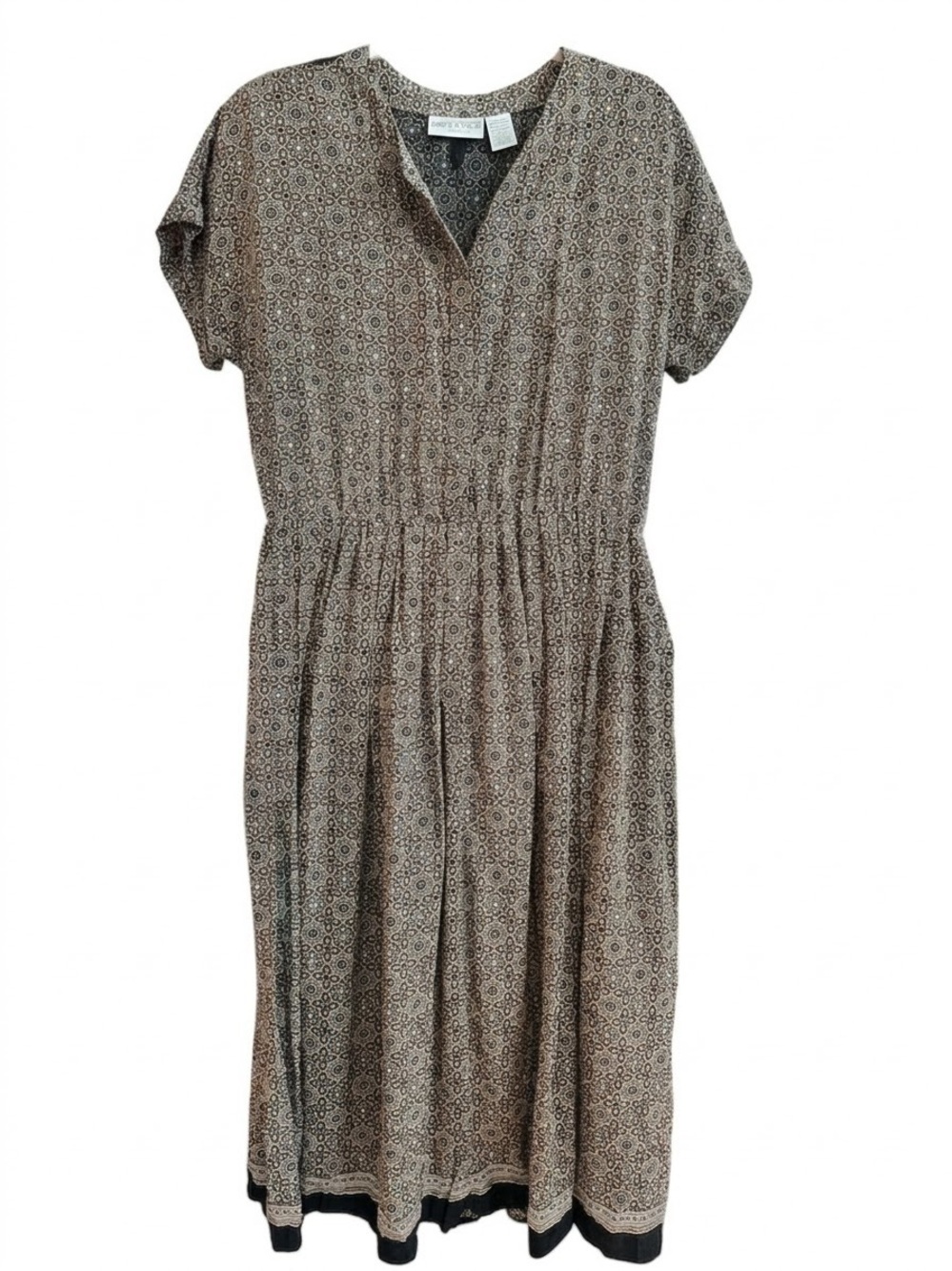 Vintage Liz Claiborne 100% Silk Geometric Mosaic Midi Dress Size 14